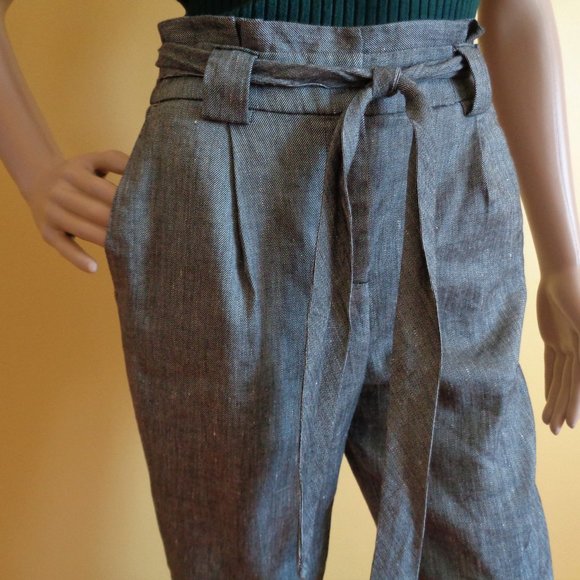 Express High Waisted Linen-Blend Sash Tie Ankle Pant size 2R - Picture 8 of 11